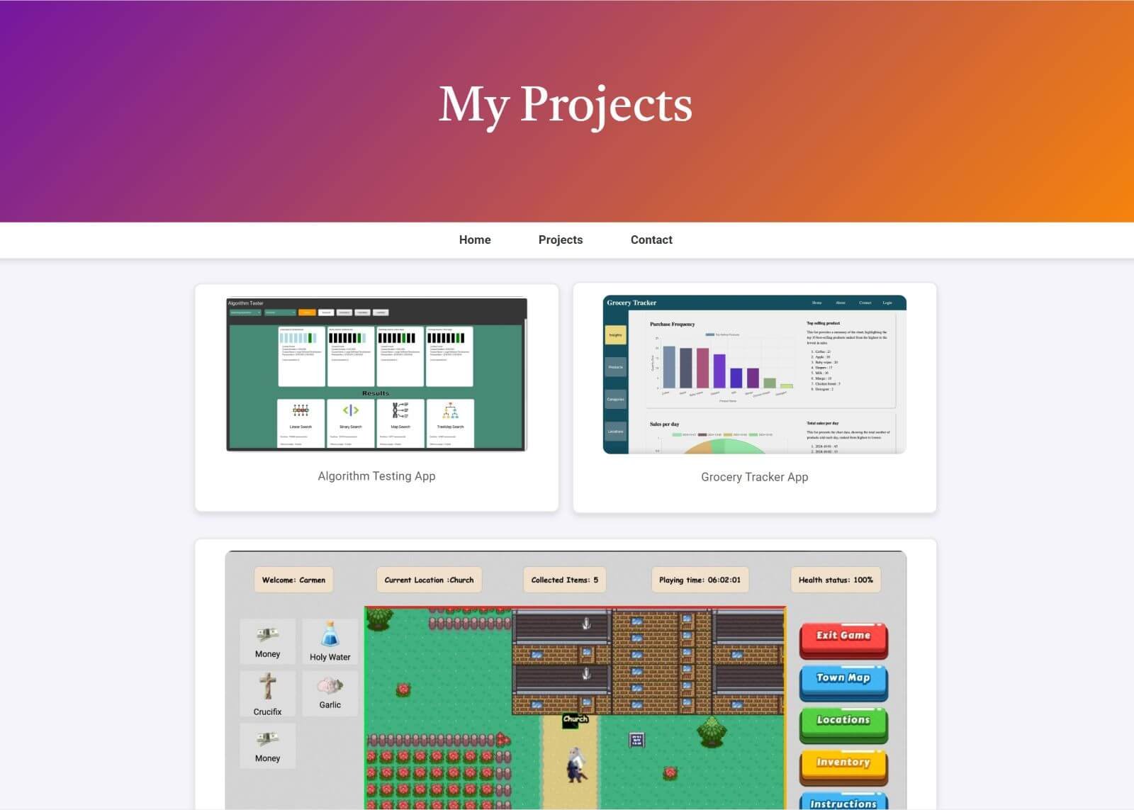 projects section screenshot